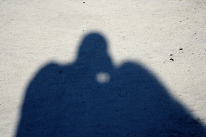 Shadow of Teresa and Bill, San Clemente beach, by Bill Helm, 02-01-13