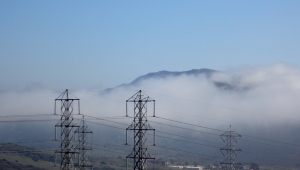 Hilltop in fog and power lines, by Teresa Helm, 02-04-13